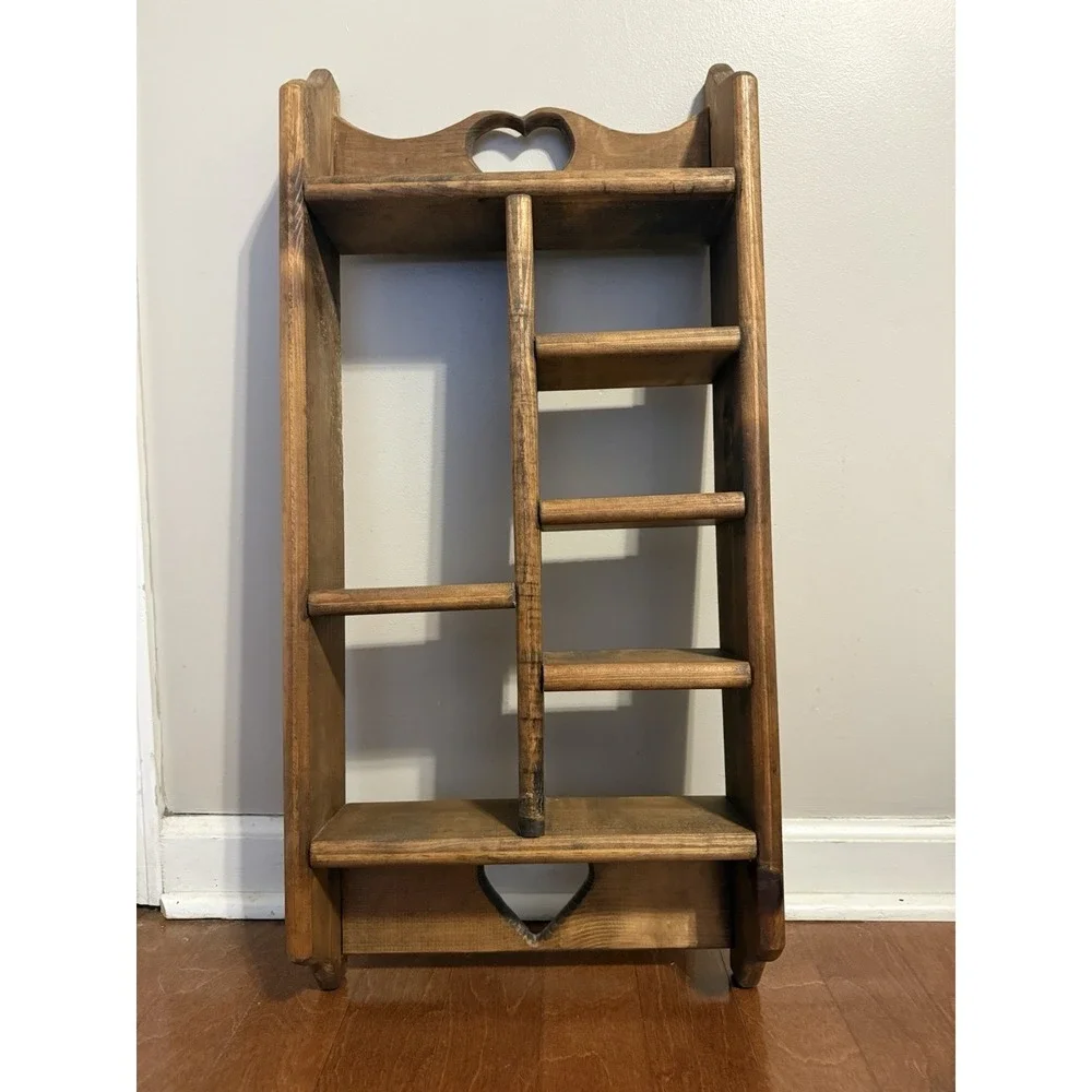 VTG  Wooden Wall 2 Heart Cut-Out Display Shelf Cubby Cottage Core Decor Country